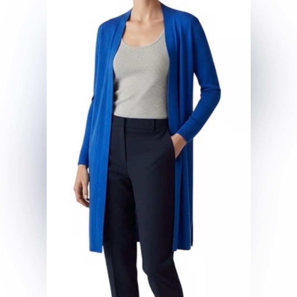 Eileen Fisher Fine Merino Wool Straight Cardigan Royal Blue Size Petite Large